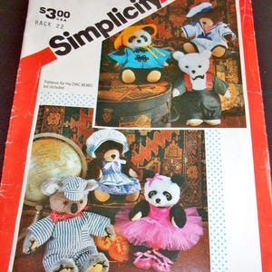 Vtg 1980s Simplicity Sewing Pattern 242/6143 Clothes for 16" Stuffed Plush Teddy Bear Dolls Jacket Pants Dress Apron Hat Shoes Uncut FF