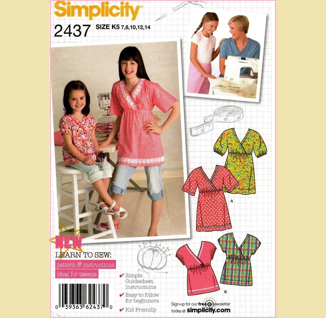 Simplicity Learn to Sew Sewing Pattern 2437 Girl's Tunic Top Sleeve ...