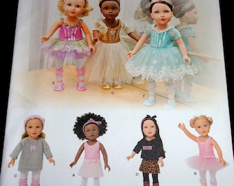 Simplicity Sewing Pattern 1243 18" Doll Clothes Dance Dress Ballerina Tutu Leotard Tights Ballet Slippers Fits American Girl Gotz Uncut FF