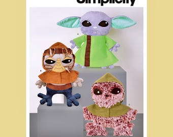 Simplicity Sewing Pattern S9515 Stuffed Plush Aliens 18" Yoda Ewok Grogu Dolls with Felt Clothes & Features Child's Kids Soft Toys Uncut FF