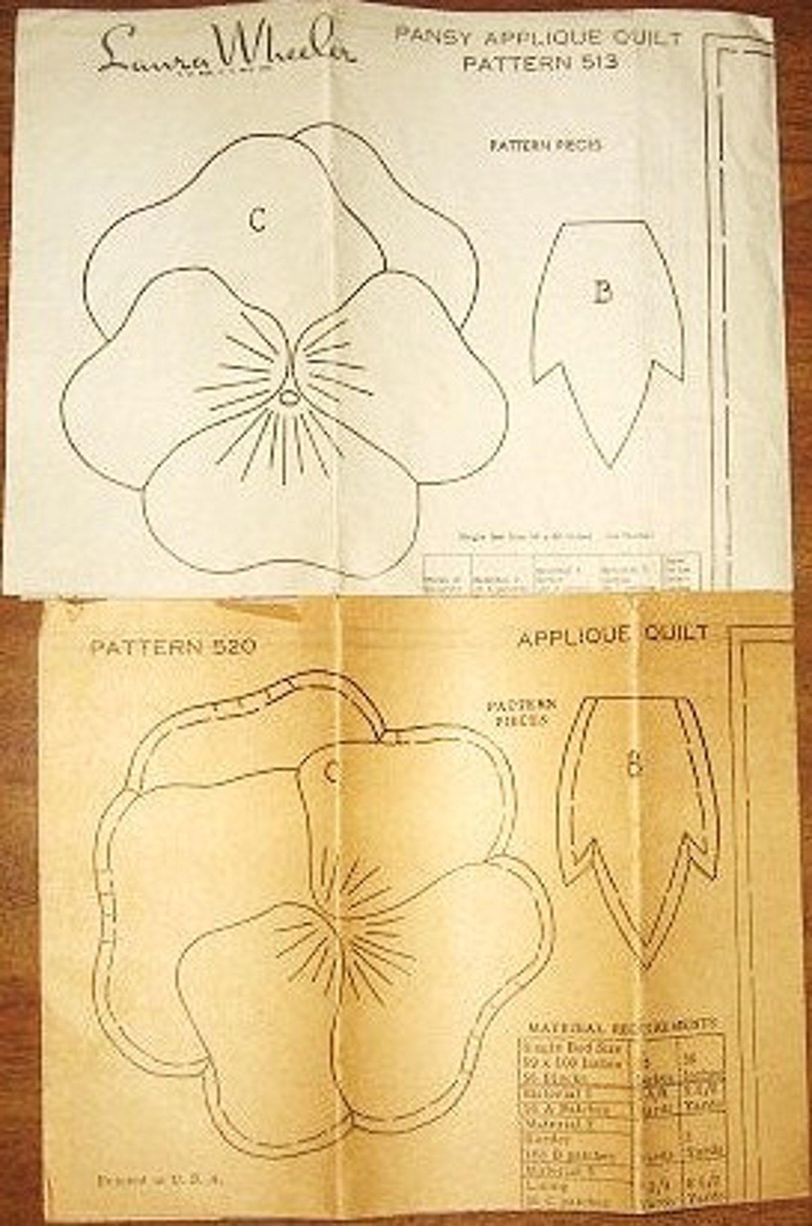Vintage Pansy Applique Quilt Patterns Lot of Two Circa 1940s Etsy