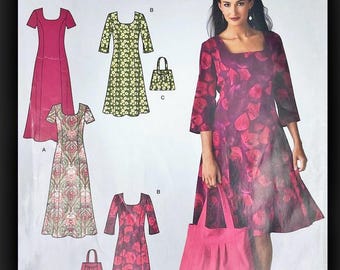 Simplicity Sewing Pattern 3527 Fit Flare Scoop Neck Pullover Dress or Maxi Tote Bag Misses Women's & Petite Size 10-22 Bust 32-44 Uncut FF
