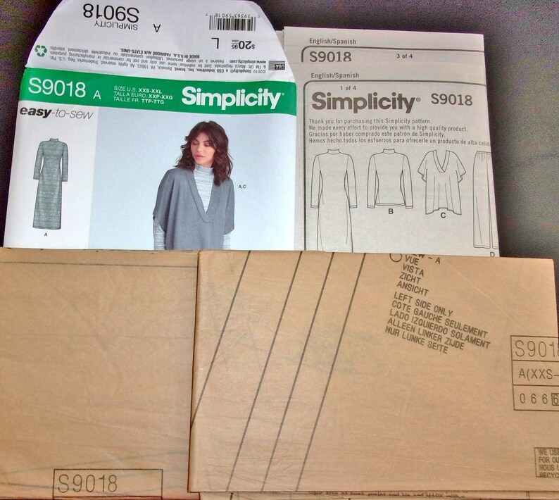 Simplicity Sewing Pattern S9018 Pullover Maxi Dress Vneck Vest Knit