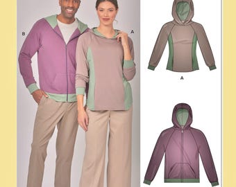 New Look Sewing Pattern N6806 Unisex Sweatshirt Top Zipped Hoodie Jacket Pockets Men's Misses Outerwear Size S-XXL Chest/Bust 34-52 Uncut FF