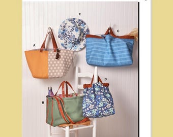 McCall's Sewing Pattern M8419 Bags Totes with Handles Straps Hat with Brim & Adjustable Cord Misses Women's Fashion Accessories Uncut FF