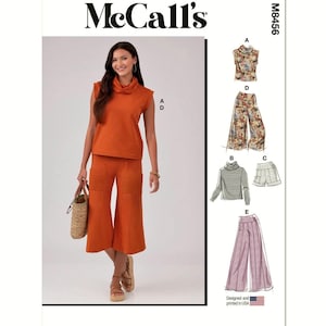 McCall's Sewing Pattern M8456 Cowl Top Flared Pants Capris Shorts Women's Misses Sportswear Separates Plus Size 30W-38W Bust 52-60 Uncut FF
