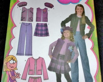 Simplicity Lizzie McGuire Sewing Pattern 4895 Girl's Jacket Vest Skirt Pants Beret Hat Children's Sportswear Size 3-6 Chest 22-25 Uncut FF