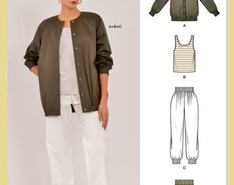 New Look Sewing Pattern N6830 Button Down Jacket Sleeveless Top Elastic Waist Pants Shorts Misses Women's Sportswear Size 8-16 Bust 31-38 FF