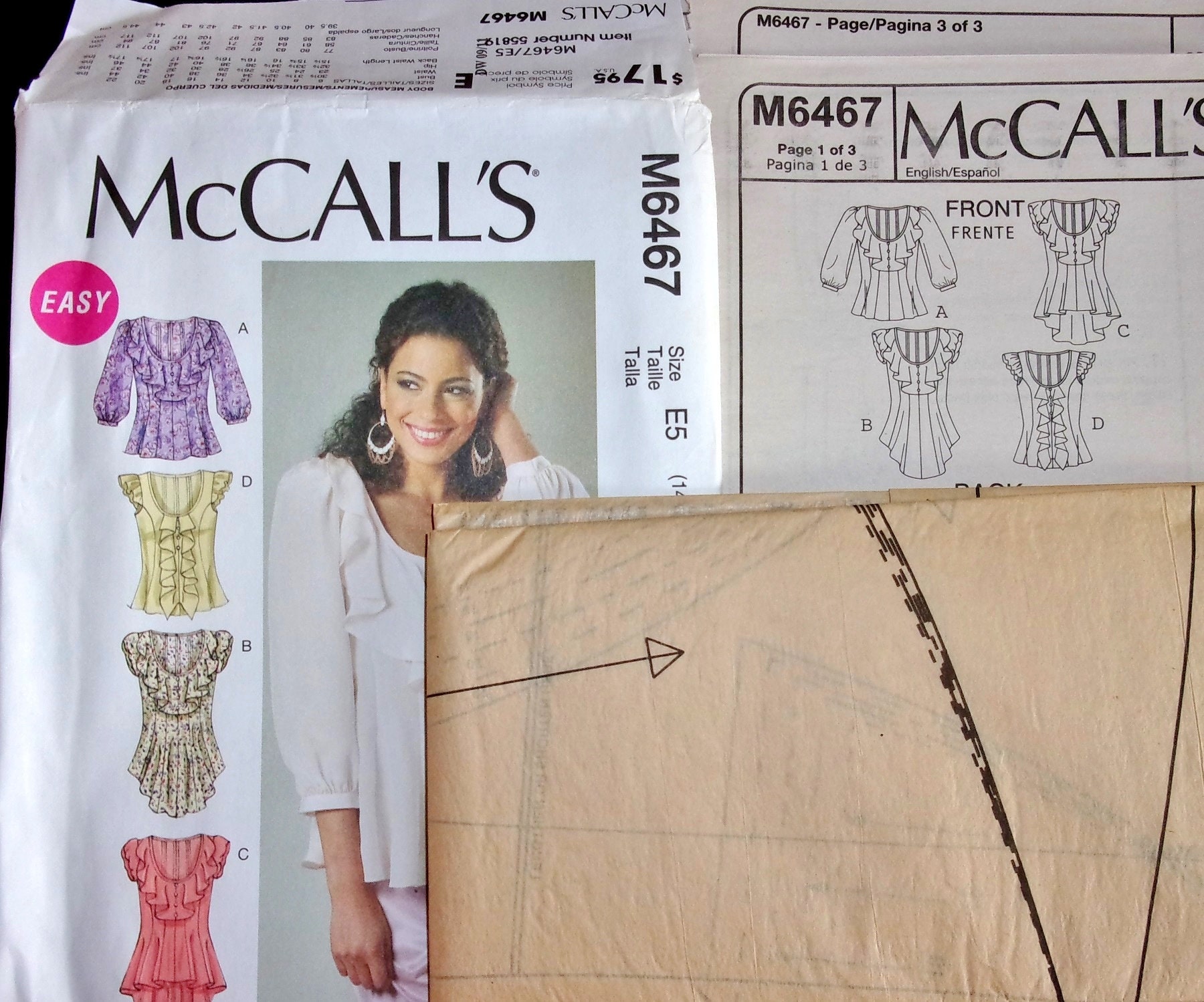 McCall's M6467 Fitted Flounced Top w/ Sleeve & Hemline | Etsy