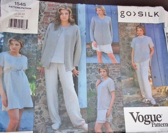 Vogue Go Silk Sewing Pattern 1545 Jacket Dress Top Skirt Pants Scarf Women's Misses Separates Coordinates Size 18-22 Bust 40-44 Uncut FF
