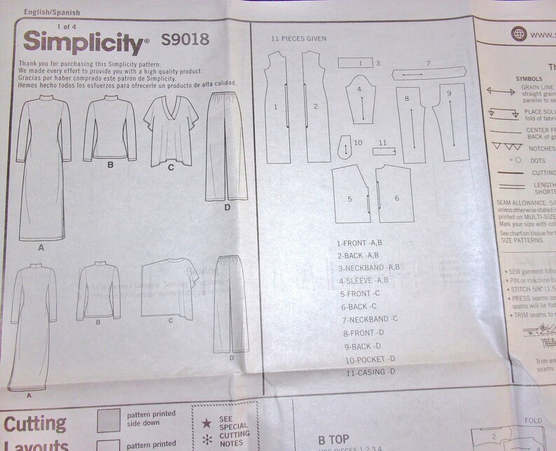 Simplicity Sewing Pattern S9018 Pullover Maxi Dress Vneck Vest Knit
