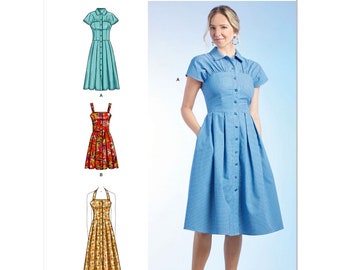 Simplicity Sewing Pattern S9742 Fit Flare Shirt Dress Halter Dress Sundress Strap Variations Misses Women's Size 4-12 Bust 29-34 Uncut FF