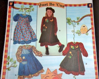 Simplicity Just Be 'Cuz Sewing Pattern 7278 Girl's Dress & Pinafore Apron Puff Sleeves Appliques Children's Size 3-6 Chest 22-25 Uncut FF