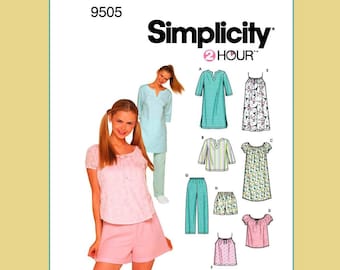Simplicity Sewing Pattern 9505 Sleepwear Nightgown Top Tunic Elastic Waist Pants Shorts Misses Women's Size L-XL 18-24 Bust 40-46 Uncut FF