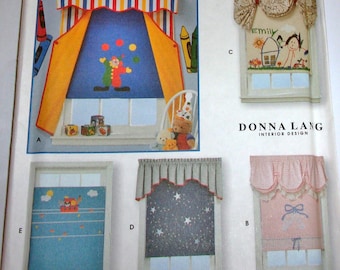 Simplicity Donna Lang Sewing Pattern 7630 Window Treatments Curtains Shades for Kids Children Boys Girls Fits 37" W X 55" L Windows Uncut FF