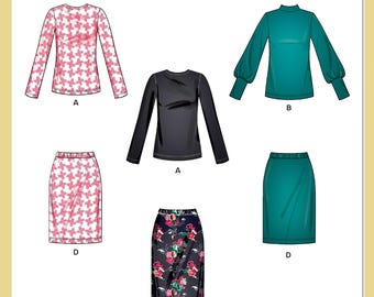 New Look Sewing Pattern N6815 Long Sleeve Top Skirt in Two Lengths Misses Womens Knit Separates Coordinates Size 10-22 Bust 32-44 Uncut FF