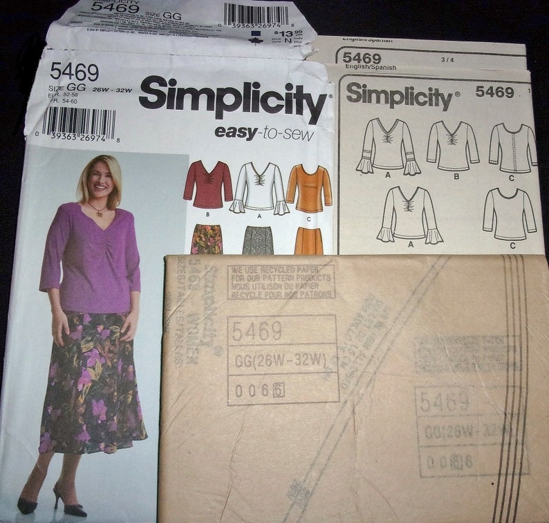 Simplicity Sewing Pattern 5469 Knit Tunic Top Flared Gored Skirt Women's Misses Plus Size Separates Coordinates 26W-32W Bust 48-54 Uncut FF image 4