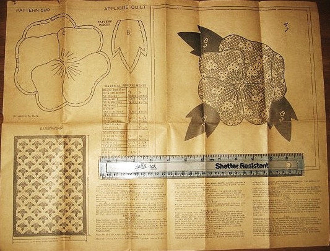 Vintage Pansy Applique Quilt Patterns Lot of Two Circa 1940s Etsy