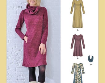 New Look Sewing Pattern N6632 Knit Princess Dress & Maxi Empire Bodice Long Sleeves Cowl Scarf Misses Women's Size 10-22 Bust 32-44Uncut FF