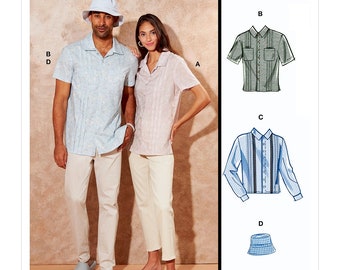 McCall's Sewing Pattern M8263 Unisex Button Down Sports Shirt and Bucket Hat Men's Women's Misses Separates Size Chest/Bust 34-56 Uncut FF