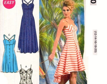 McCall's Sewing Pattern M6740 Fitted Flared Buttoned Sundress Sun Dress with Bra Bodice Option Misses Women's Size 12-20 Bust 34-42 Uncut FF