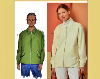 Butterick Sewing Pattern B7008 Front Zipped Lined Jacket Buttoned Cuffs Pockets Women's Misses Outerwear Plus Size 16-24 Bust 38-46 Uncut FF