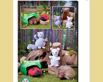 McCall's Carla Reiss Sewing Pattern M8469 Hedgehog Ladybug Mouse Squirrel Leaf House Tree House Fleece Soft Dolls Plushies Stuffies Uncut FF