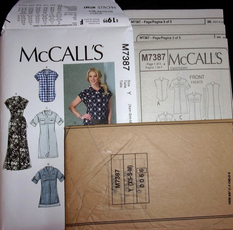 Mccall's Sewing Pattern M7387 Midi Maxi Shirt Dress With Belt and