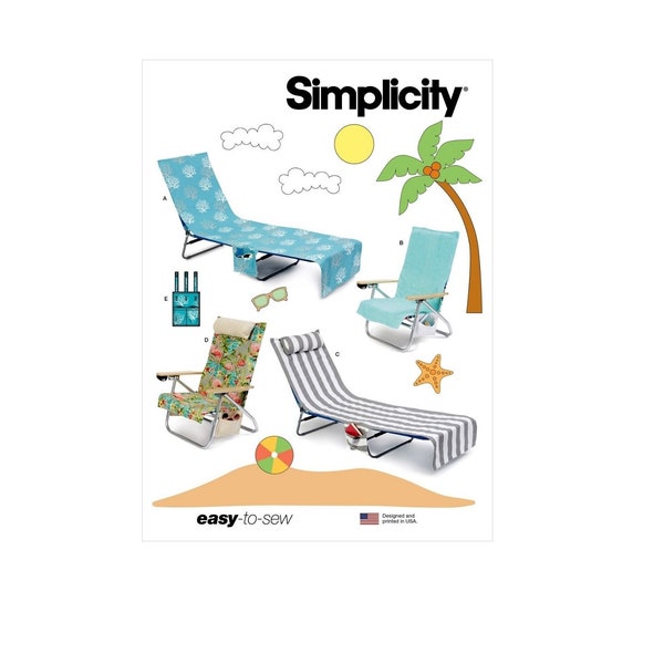 Simplicity Sewing Pattern R11515/S9586 Slip Covers for Lounge Patio Beach Deck Folding Chair Pocket Armrest Organizer Home Decor Uncut FF