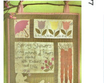McCall's Cheryl Haynes Sewing Pattern M5077 Spring Showers Appliqued Wall Quilt Wallhanging Umbrella Tulips Bunny Carrots Motifs Uncut FF