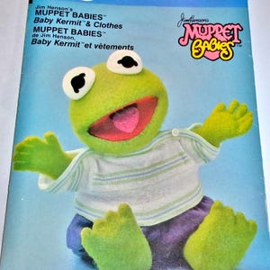 Vtg 1980s Jim Henson's Muppet Babies Vogue Sewing Pattern 8966/598 Baby Kermit the Frog Plush Doll & Clothes PJs Shirt Pants Diaper Uncut FF