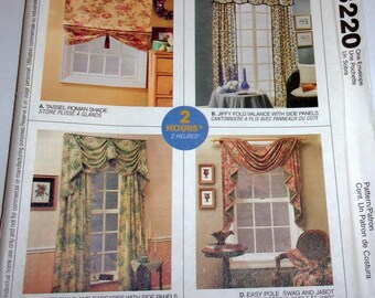 McCall's Home Dec in a Sec Sewing Pattern 3220 2 Hour Decorator Window Treatments Shade Swags Curtains Fits 26"-100" Wide Windows Uncut FF
