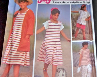 Vtg Simplicity Sewing Pattern 7123 Girl's Jiffy Wardrobe Jumper Sundress Top Jacket Pants Shorts Child's Size 6-14 Chest/Bust 22-32 Uncut FF