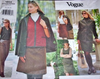 Vtg Vogue Basic Design Sewing Pattern 1854 Jacket Vest Jumper Dress Skirt Pants Misses Women's Separates Plus Size 14-18 Bust 36-40 Uncut FF