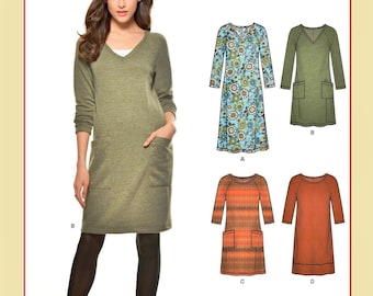 New Look Sewing Pattern 6298 Knit Tunic Dress & Maxi Neckline Options Raglan Sleeves Pockets Misses Women's Size 10-22 Bust 32-44 Uncut FF