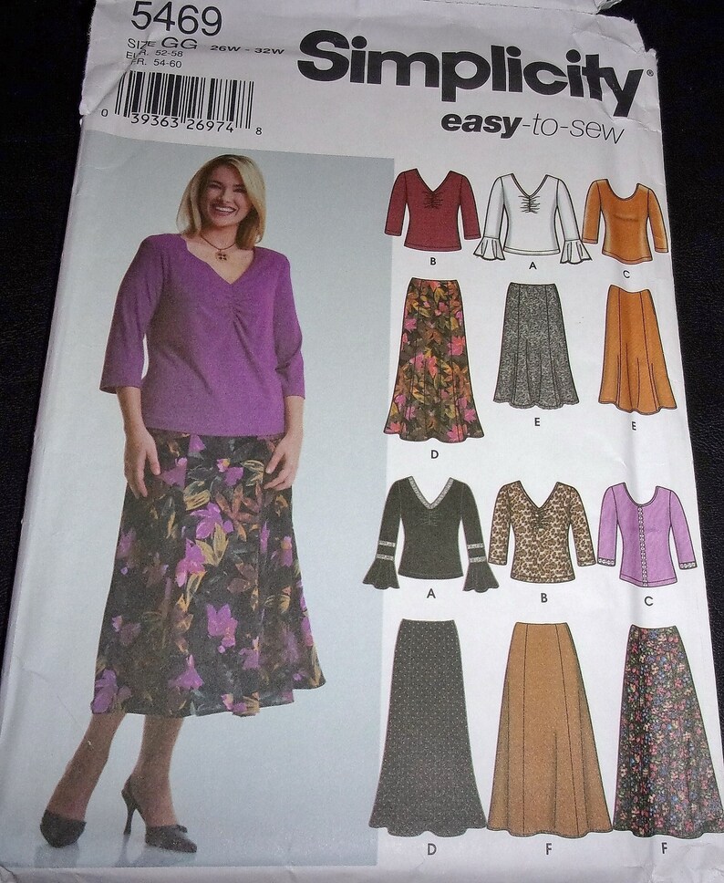 Simplicity Sewing Pattern 5469 Knit Tunic Top Flared Gored Skirt Women's Misses Plus Size Separates Coordinates 26W-32W Bust 48-54 Uncut FF image 1