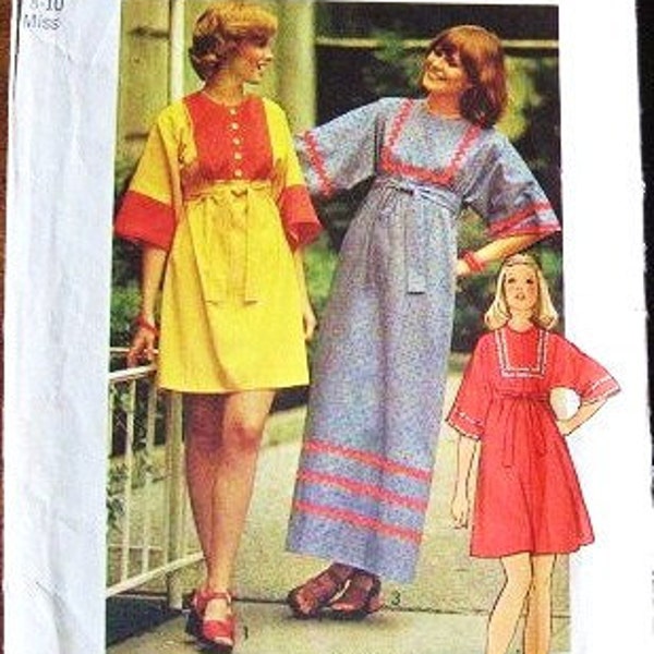 Junior Miss Caftan Dress with Trim Options in Long or Short Lengths - Vintage Simplicity How to Sew Sewing Pattern 6159 - Bust 31.5-32.5