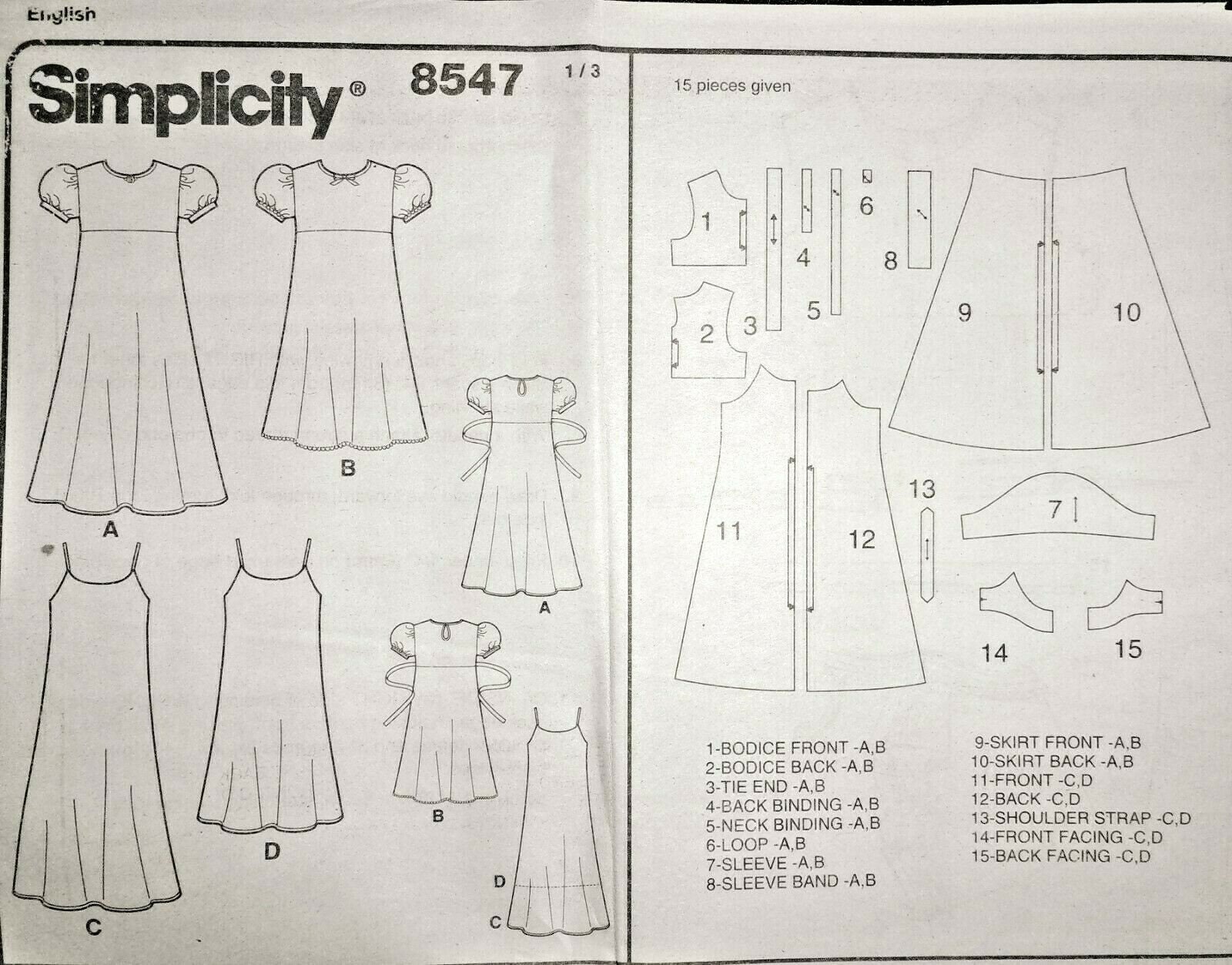 Simplicity 8547 Girl's Puff Sleeve Maxi Dress Sundress | Etsy