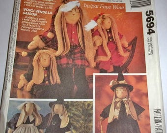 McCall's Faye Wine Sewing Pattern  5694/723 Holiday Clothes for Pre-Made or Purchased 14" 20" 25" Stuffed Bunny Rabbit Cloth Dolls Uncut FF