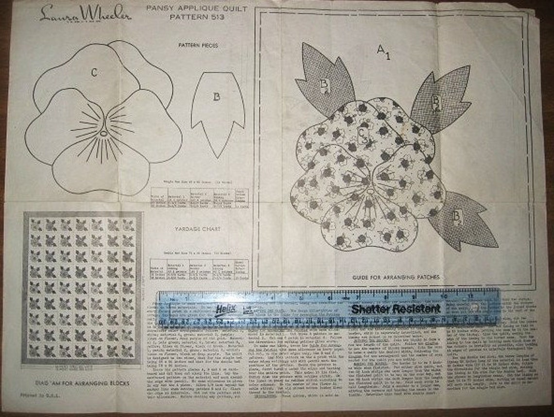 Vintage Pansy Applique Quilt Patterns Lot of Two Circa 1940s Etsy