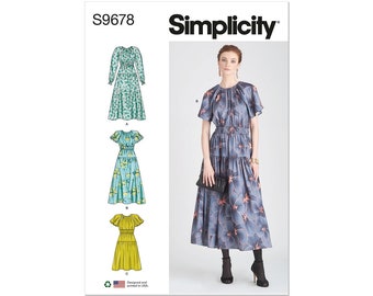 Simplicity Sewing Pattern S9678 Dress with Long Short Raglan Sleeves Gathers and Tiered Skirt Women's Misses Size 8-16 Bust 31-38 Uncut FF