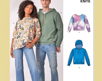 New Look Sewing Pattern N6759 Unisex Sweatshirt Jacket Top Hood Option and Pockets Men Women's Misses Size S-XXL Chest/Bust 34-52 Uncut FF