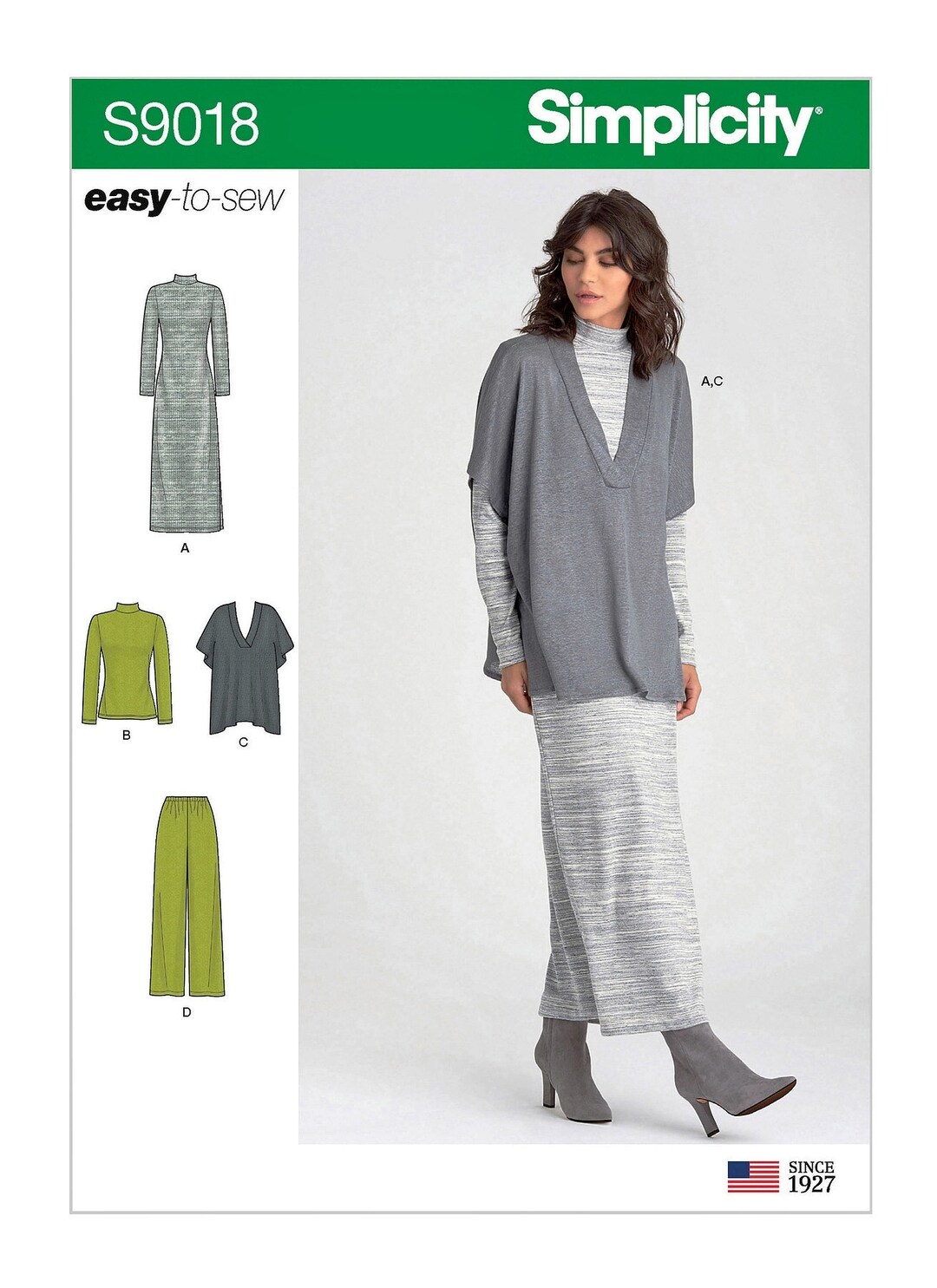 Simplicity Sewing Pattern S9018 Pullover Maxi Dress Vneck Vest Knit