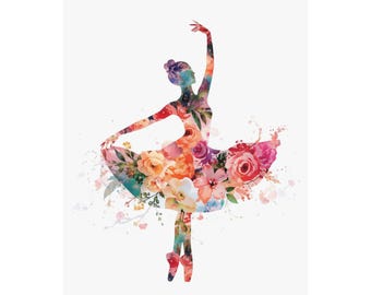 Floral Ballerina Posters, Elegant Wall Art, Dance Decor, Home Aesthetic, Gift for Dancers, Modern Art Prints