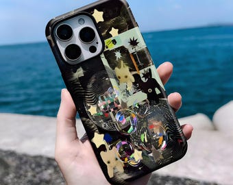 Whimsical Disco Cat Phone Case – Surreal Collage Art iPhone Cover –For iPhone 16, 15, 14, 13, 12, 11 Pro Max Plus X, Samsung S25 S24 S23 S22