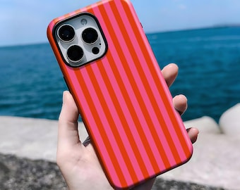 Color Striped Phone Case Retro Minimalist Vertical Phone Cover Fit for iPhone 16, 15, 14, 13, 12, 11 Pro Max Plus X, Samsung S25 S24 S23 S22