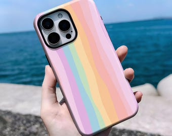 Pastel Rainbow Stripe Phone Case - Sweet Vibrant Cover Compatible With iPhone 16, 15, 14, 13, 12, 11 Pro Max Plus X,Samsung S25 S24 S23 S22