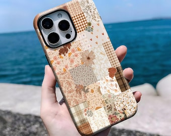 Quilt Patchwork Floral Phone Case, Cozy Retro Case,iPhone 16, 15, 14, 13, 12, 11 Pro Max Plus X, Samsung S25 S24 S23 S22, Cottagecore Gift