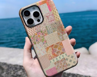Floral patchwork Collage Phone Case, Preppy Aesthetic, Compatible With iPhone 16, 15, 14, 13, 12, 11 Pro Max Plus X,Samsung S25 S24 S23 S22