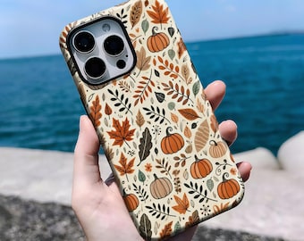 Pumpkin Fall Phone Case Cute Aesthetic Fall Harvest Leaves Phone Case, iPhone 16, 15, 14, 13, 12, 11 Pro Max Plus X, Samsung S25 S24 S23 S22